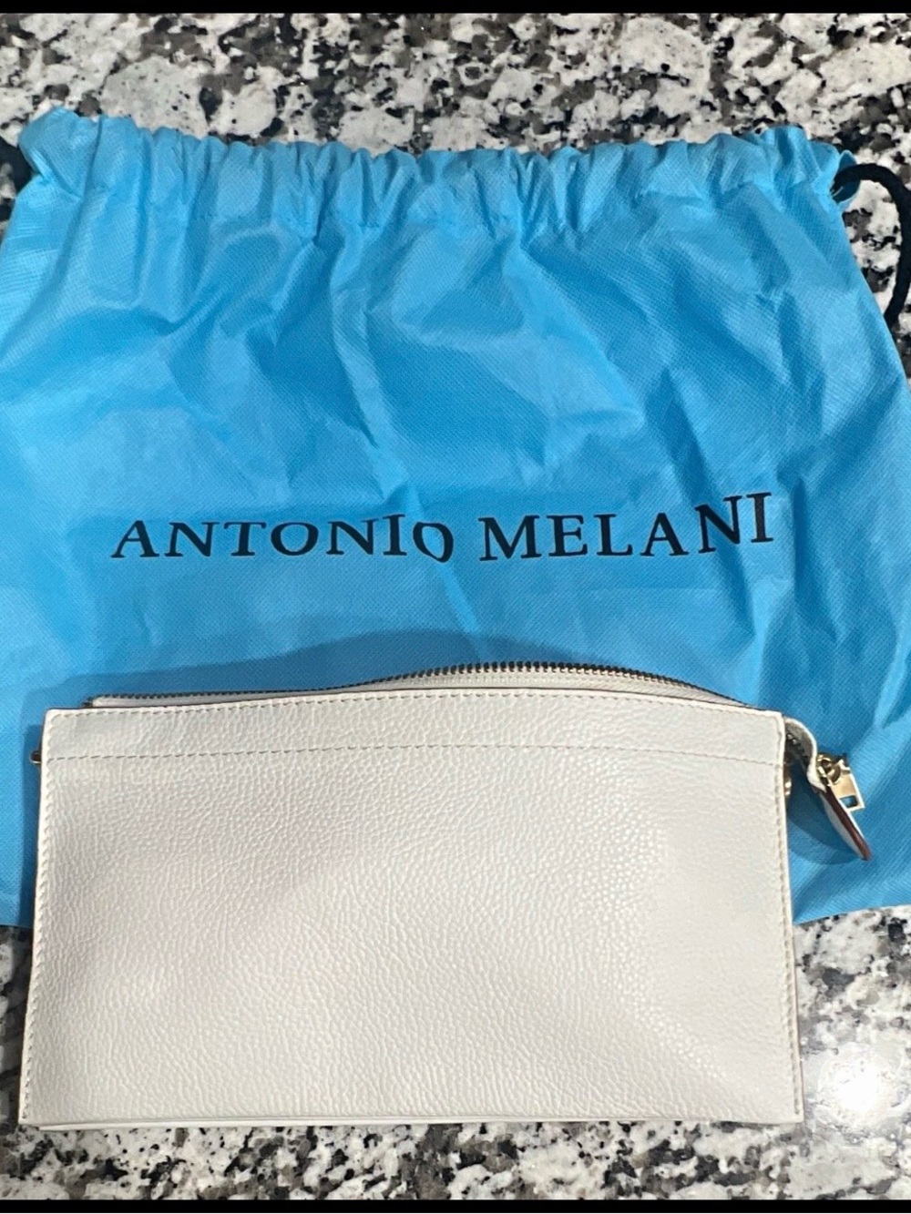 ANTONIO MELANI White Pebbled Leather Zip Wristlet Clutch
